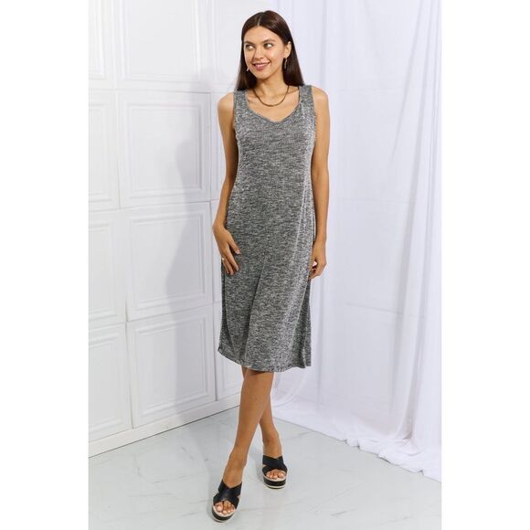 Culture Code Meet Me Halfway Full Size Heart Neck A-Line Dress In Charcoal - Picture 5 of 8